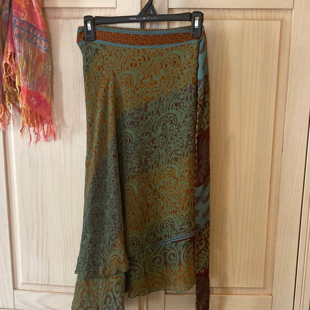 Impressions teal  and Rust Paisley Asymmetrical Maxi Skirt